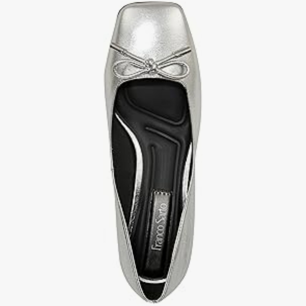 Franco Sarto Silver Metallic Square-Toe Block Heel Pump with Bow - Picture 6 of 14